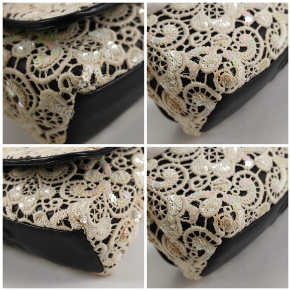 CHANEL Sequin Shoulder Bag Leather White Gold CC Auth 140995 - Picture 14 of 16